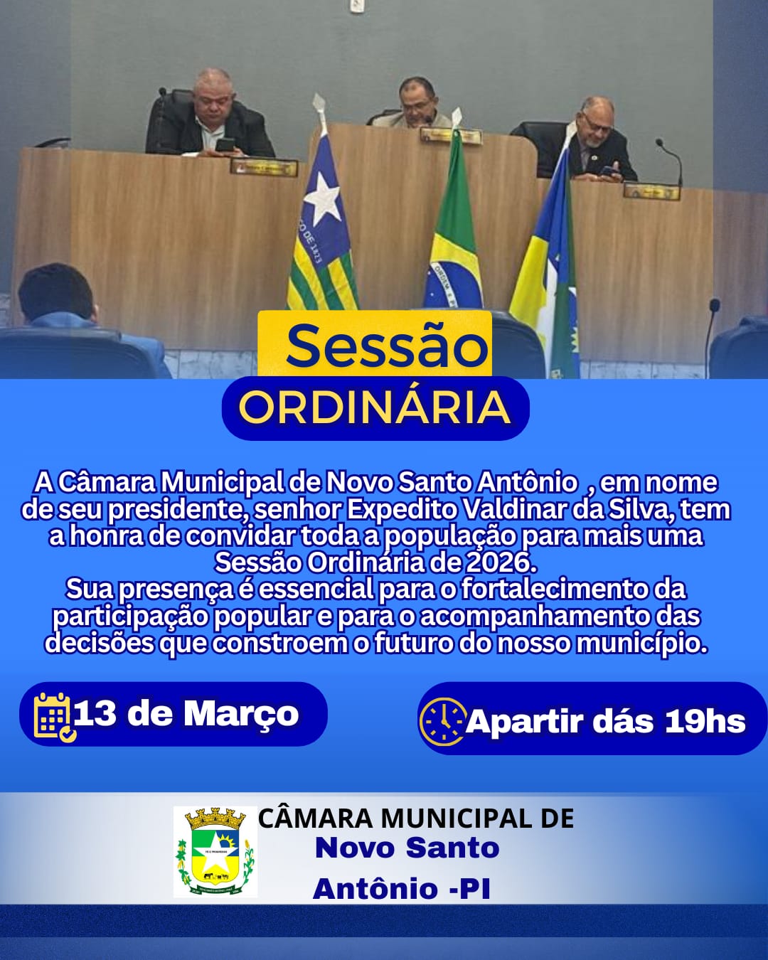 Convite para Sessão Ordinária no dia 13 de Março de 2026.