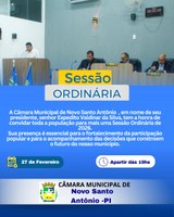 Convite para Sessão Ordinária no dia 27 de Fevereiro de 2026.